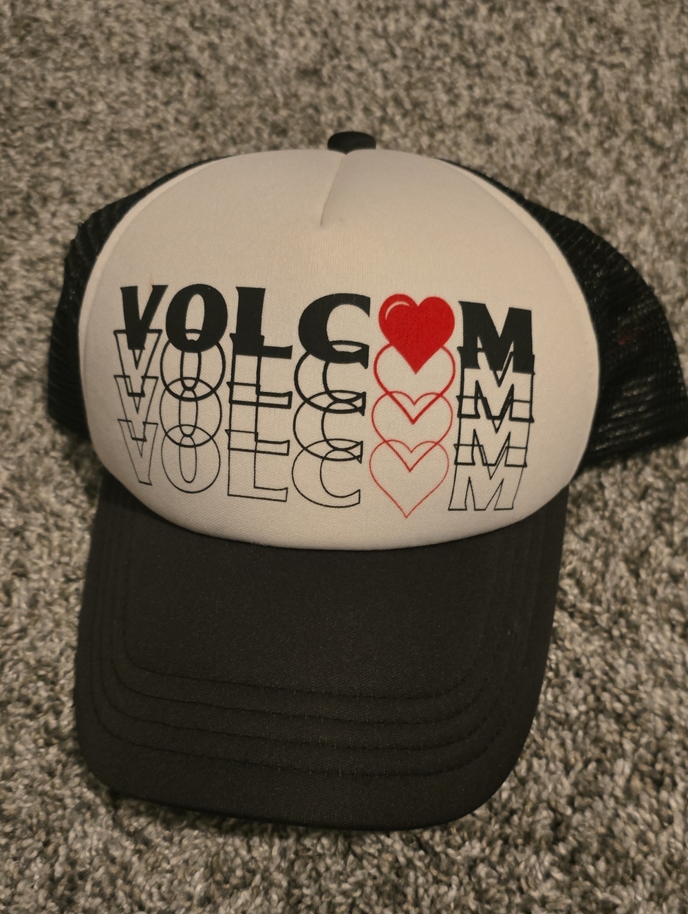 Volcom Black, White & Red Logo Heart Trucker Hat